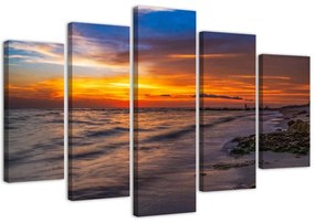 Gario Vászonkép Sötét naplemente a tengerparton - 5 részes Méret: 100 x 70 cm