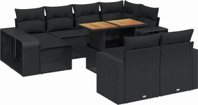 vidaXL 11 részes fekete polyrattan kerti ülőgarnitúra párnákkal