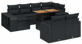 vidaXL 11 részes fekete polyrattan kerti ülőgarnitúra párnákkal