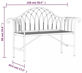 kétszemélyes fekete acél kerti pad 128 cm