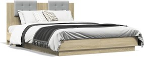 vidaXL sonoma tölgy színű szerelt fa ágykeret fejtámlával 120x200 cm