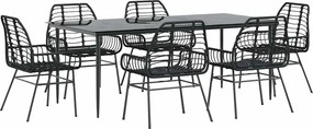 vidaXL 7 részes fekete polyrattan üveg kerti étkezőgarnitúra