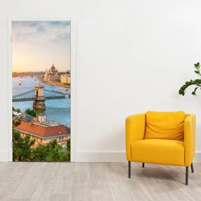 Fotótapéta ajtóra - Budapest város folyóval (95x205cm)
