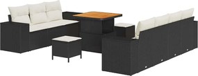 vidaXL Kerti Kanapé Szett párnával 10 pcs Fekete és Krém Poly Rattan