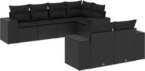 vidaXL 7 részes fekete polyrattan kerti ülőgarnitúra párnával