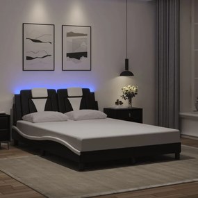fekete és fehér műbőr ágykeret LED-világítással 120 x 200 cm