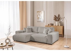 Világosszürke kordbársony kinyitható-tárolóhelyes sarokkanapé (bal oldali) Sarina – Ropez
