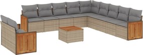 vidaXL 12 részes bézs polyrattan kerti ülőgarnitúra párnákkal