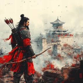 Vászonkép Canvas Japán Ázsia Szamuráj Harcos Íjász Pagoda 80x80