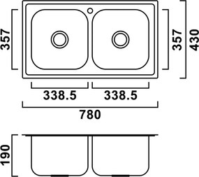Nago szögletes két medencés rozsdamentes mosogató