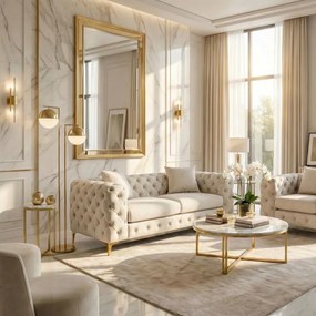 Kétszemélyes kanapé krém színben, bársony kárpittal. SORRENTO 2S