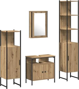 vidaXL Fürdőszoba bútor szett polcokkal 4 pcs kézműves tölgy Faanyag