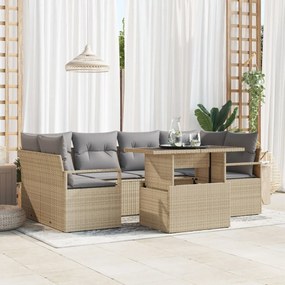 7 részes kerti kanapé szett párnákkal bézs poli-rattan, 2 fős kerti kanapé párnákkal bézs poli-rattan