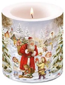 Santa bringing presents átvilágítós gyertya 8x7,5cm