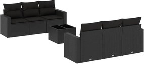 vidaXL 7 részes fekete polyrattan kerti ülőgarnitúra párnával