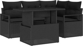 vidaXL Kerti Kanapé Szett párnával tárolóval 5 pcs Fekete Poli rattan