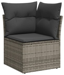 11 Részes Kerti Kanapé Szett Párnákkal Szürke Poly Rattan Akácia