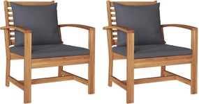 vidaXL Szék 2 pcs Barna és sötétszürke 65 x 60 x 76,5 cm Tömör Teakfa