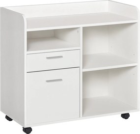 Vinsetto Multifunkciós Nyomtatótartó Irodaikocsis 3 Rekesz 2 Irattartó Fiókkal Állítható Polccal Kerekekkel 2 Féket 80x40x72 cm Fehér | Aosom