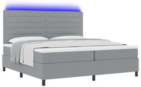 vidaXL Rugós ágy matraccal és LED világítással, világosszürke, 200 x 200 cm-es szövet
