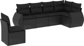 vidaXL 6 részes fekete polyrattan kerti ülőgarnitúra párnákkal