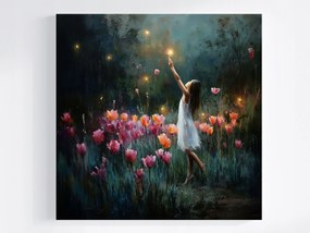 Vászonkép Canvas Kert Éjszaka Este Virágok Tulipánok Csillagok 40x40