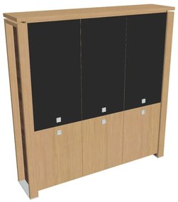 Verno+ magas szekrény 200 x 46 x 210 cm, kombinált ajtó, világos tölgy / fekete