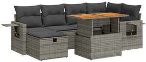 8 részes szürke polyrattan akácfa kerti ülőgarnitúra párnákkal