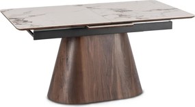 Stół LIZBONA Ceramiczny Rozkładany 160-200 cm Biały Marmur/Orzech