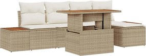 vidaXL Kerti Kanapé Szett tárolóval 6 pcs Bézs Poli rattan