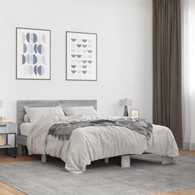 szürke sonoma szerelt fa és fém ágykeret 140 x 200 cm