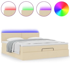 krémszínű szövet ottomán ágy matraccal &amp; LED-ek 180x200cm