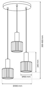Csillár zsinóron CRISTAL 3xE27/60W/230V fekete