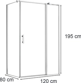 Simple 80x120 cm nyílóajtós aszimmetrikus zuhanykabin zuhanytálca nélkül