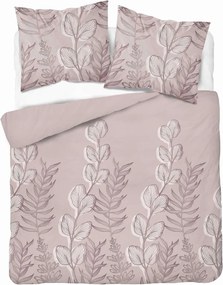 Szatén ágyneműhuzat 220x200 Púderrózsaszín levelekkel finom motívum 100% pamut