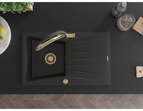 Mexen Cesar, 1 kamrás gránit mosogató 775x470x190 mm és Duo mosogató csaptelep, fekete, 6514-77-671701-57-G