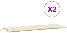 2 db krémfehér oxford szövet kerti padpárna 180 x 50 x 7 cm