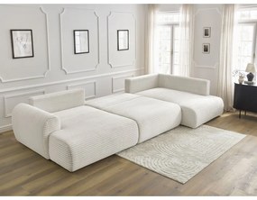 Krémszínű kordbársony kinyitható sarokkanapé (bal oldali-U alakú) Lucien – Bobochic Paris
