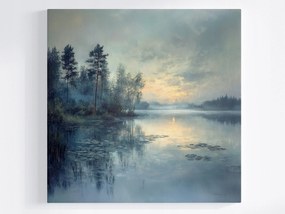 Vászonkép Canvas Tájkép Tó Fák Naplemente Köd 40x40