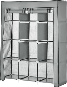 HOMCOM Szövet Szekrény, Ruhatartó Szekrény 8 Polccal, Összecsukható Szekrény Hálószobába, Aulába, Világosszürke, 125 x 43 x 162,5 cm | Aosom