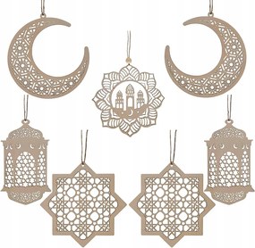 Azisen Ramadan Kareem Dekoráció 7 darabos Fa Akasztós Dísz