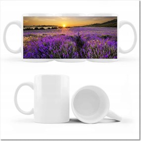 Bögre fényképpel Levendula tájkép Nap