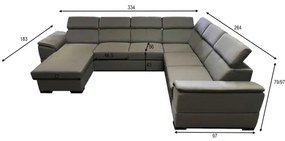 Kihúzható ülőgarnitúra univerzális U-alakú sarokkal és tárolóval GRANADA sötétszürke