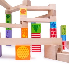 Bigjigs Toys - Fa üveggolyó pálya színes