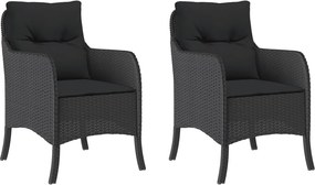 vidaXL 2 db fekete polyrattan kerti szék párnával