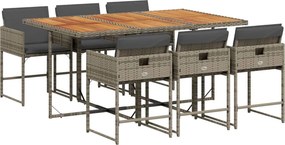 vidaXL 7 részes szürke polyrattan kerti étkezőgarnitúra párnával