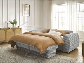 Világosszürke kordbársony kanapé mindennapos alvásra-kinyitható 220 cm Hugo – Bobochic Paris