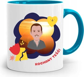 Kék Bögre Ajándék Apósnak Szeretett Após Nyomtatott Fényképpel