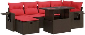 vidaXL 7 részes barna polyrattan akácfa kerti ülőgarnitúra párnával