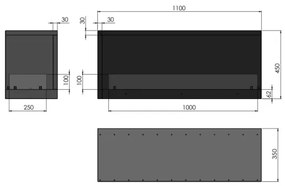 InFire - Sarok BIO kandalló 110x45 cm 3kW fekete